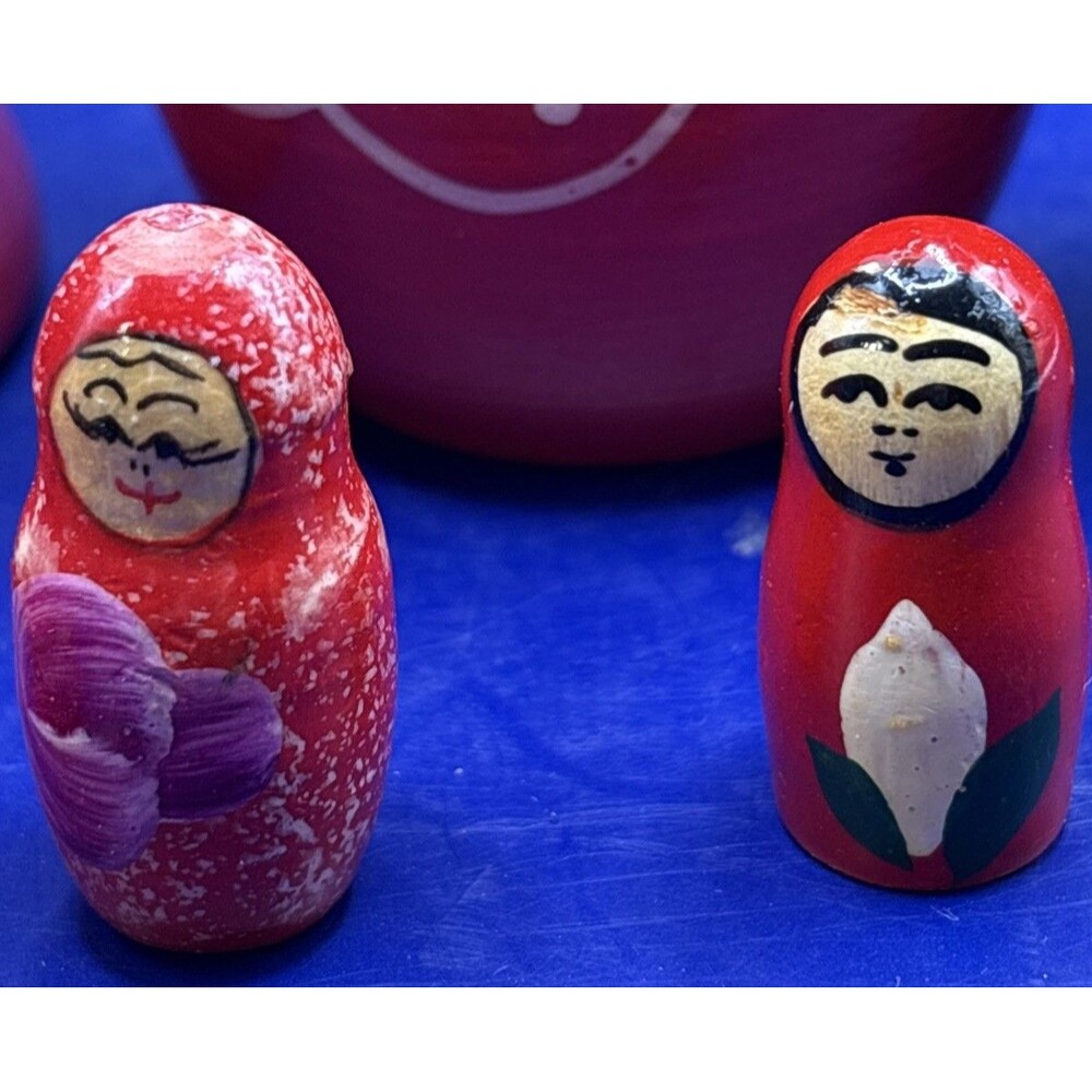 Hand Painted Wooden Russian Matryoshka Nesting Dolls Pink Floral 6pc Set Read - Picture 6 of 9